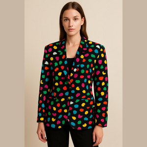 Vintage 80s Guy Laroche Paris Multicolored Abstract Print Blazer Jacket Size 36